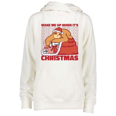 Wake Me Up When It's Christmas Sleeping Sloth Womens Funnel Neck Pullover Hood