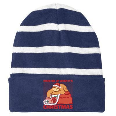 Wake Me Up When It's Christmas Sleeping Sloth Striped Beanie with Solid Band