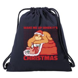 Wake Me Up When It's Christmas Sleeping Sloth Drawstring Bag