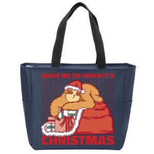 Wake Me Up When It's Christmas Sleeping Sloth Zip Tote Bag