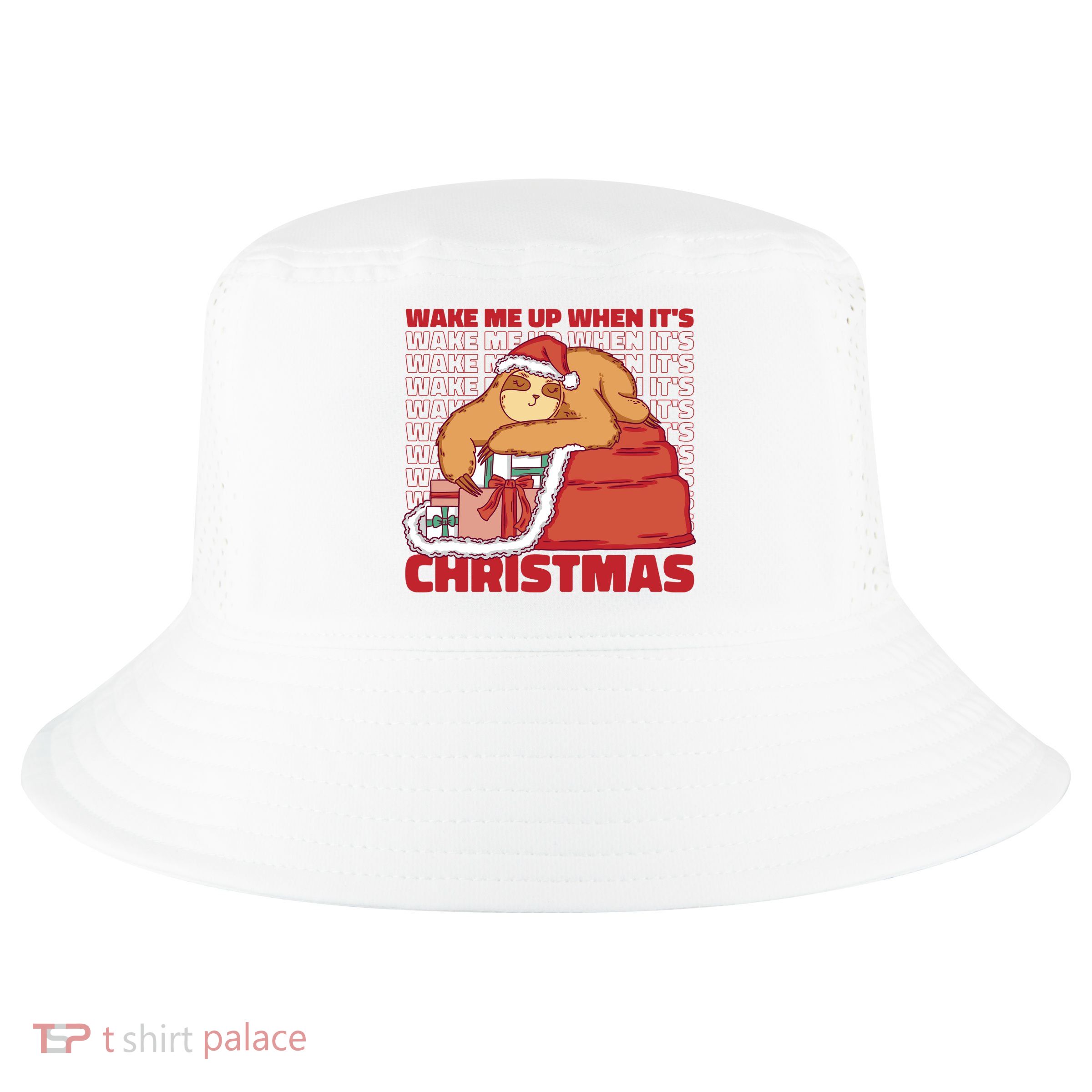 Wake Me Up When It's Christmas Sleeping Sloth Cool Comfort Performance Bucket Hat
