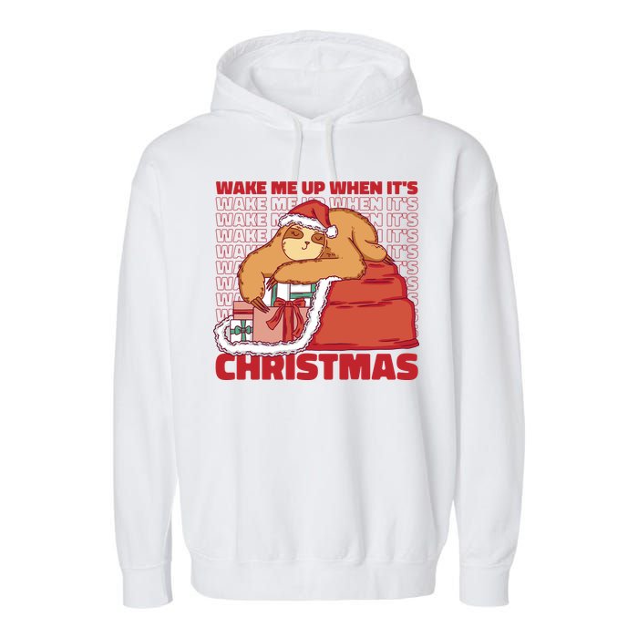 Wake Me Up When It's Christmas Sleeping Sloth Garment-Dyed Fleece Hoodie