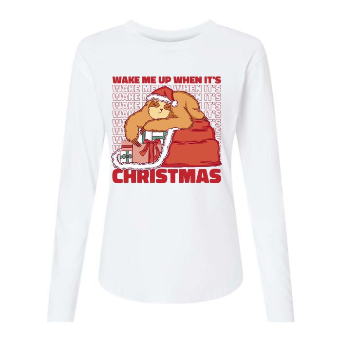 Wake Me Up When It's Christmas Sleeping Sloth Womens Cotton Relaxed Long Sleeve T-Shirt