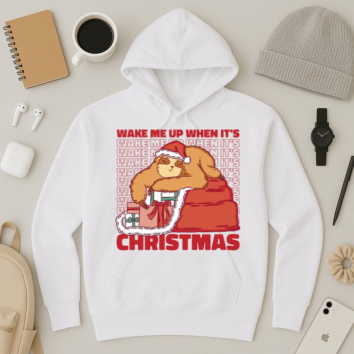 Wake Me Up When It's Christmas Sleeping Sloth Hoodie