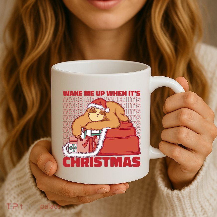 Wake Me Up When It's Christmas Sleeping Sloth Coffee Mug