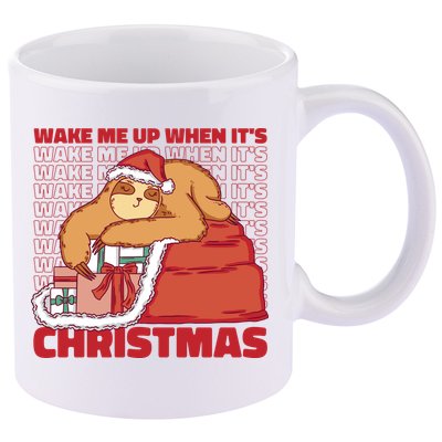 Wake Me Up When It's Christmas Sleeping Sloth 11oz C Handle Ceramic Mug