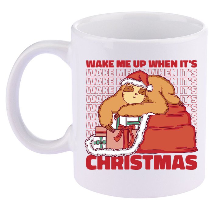 Wake Me Up When It's Christmas Sleeping Sloth 11oz C Handle Ceramic Mug