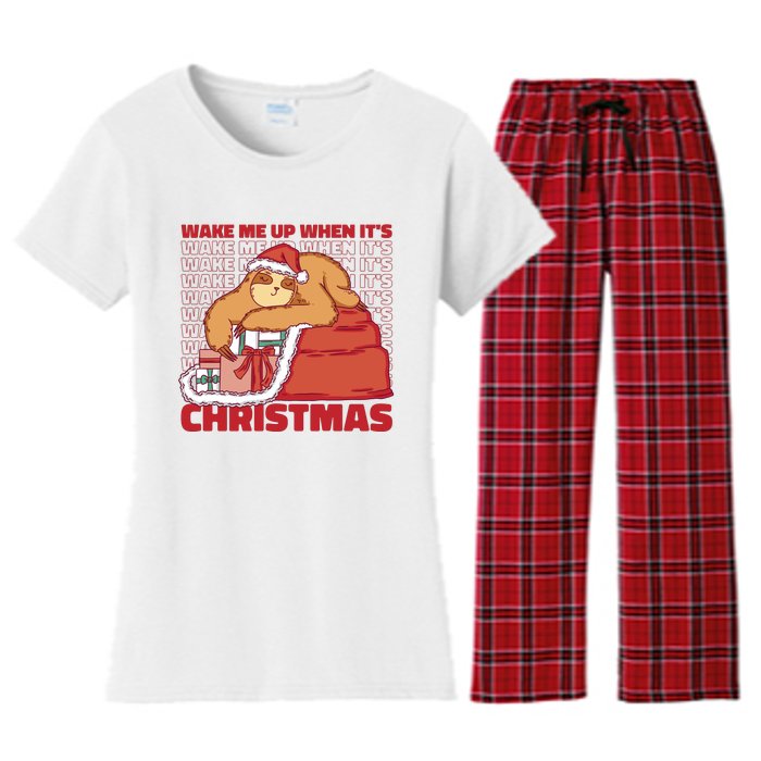 Wake Me Up When It's Christmas Sleeping Sloth Women's Flannel Pajama Set