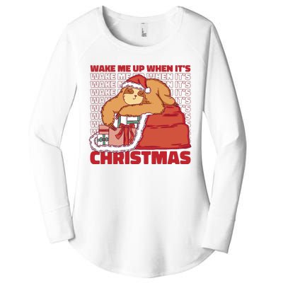 Wake Me Up When It's Christmas Sleeping Sloth Women's Perfect Tri Tunic Long Sleeve Shirt