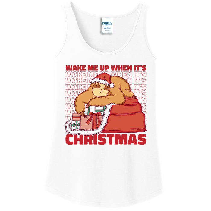 Wake Me Up When It's Christmas Sleeping Sloth Ladies Essential Tank