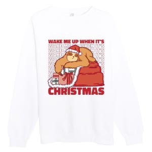 Wake Me Up When It's Christmas Sleeping Sloth Premium Crewneck Sweatshirt