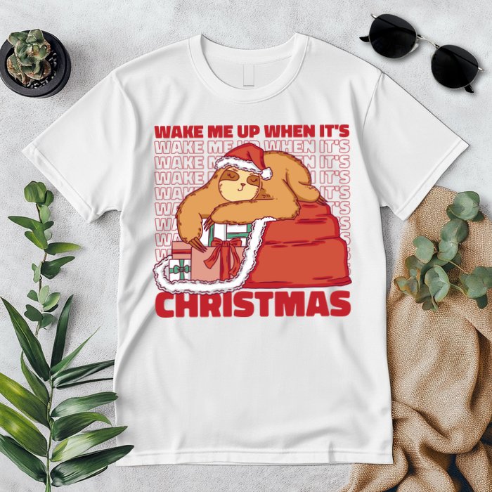Wake Me Up When It's Christmas Sleeping Sloth Premium T-Shirt