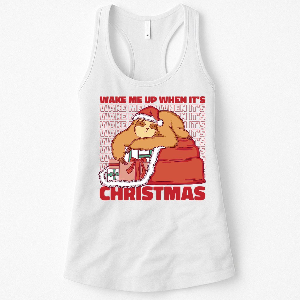 Wake Me Up When It's Christmas Sleeping Sloth Womens Tank Top