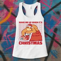 Wake Me Up When It's Christmas Sleeping Sloth Womens Tank Top
