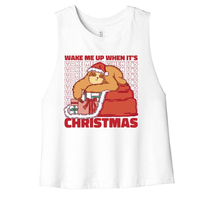 Wake Me Up When It's Christmas Sleeping Sloth Women's Racerback Cropped Tank