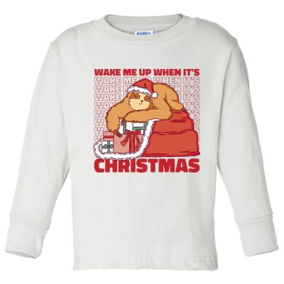 Wake Me Up When It's Christmas Sleeping Sloth Toddler Long Sleeve Shirt