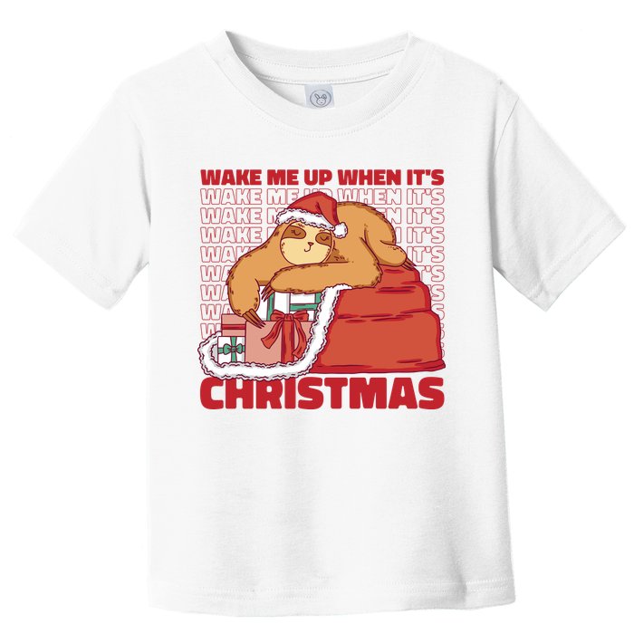 Wake Me Up When It's Christmas Sleeping Sloth Toddler T-Shirt