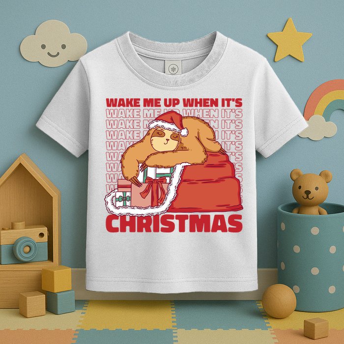 Wake Me Up When It's Christmas Sleeping Sloth Toddler T-Shirt