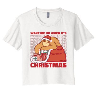 Wake Me Up When It's Christmas Sleeping Sloth Women's Crop Top Tee