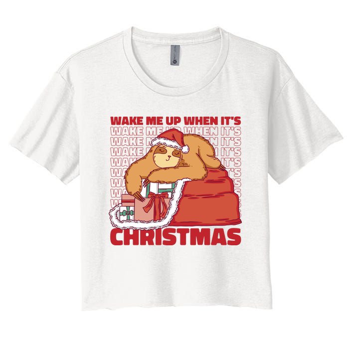 Wake Me Up When It's Christmas Sleeping Sloth Women's Crop Top Tee