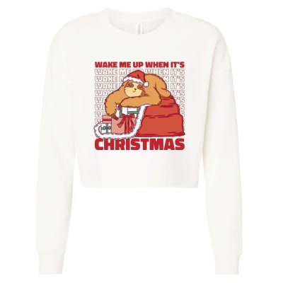 Wake Me Up When It's Christmas Sleeping Sloth Cropped Pullover Crew