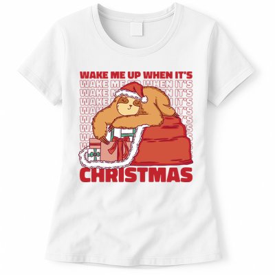 Wake Me Up When It's Christmas Sleeping Sloth Womens T-Shirt