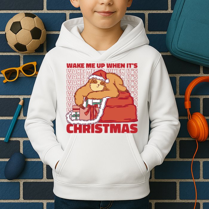 Wake Me Up When It's Christmas Sleeping Sloth Kids Hoodie