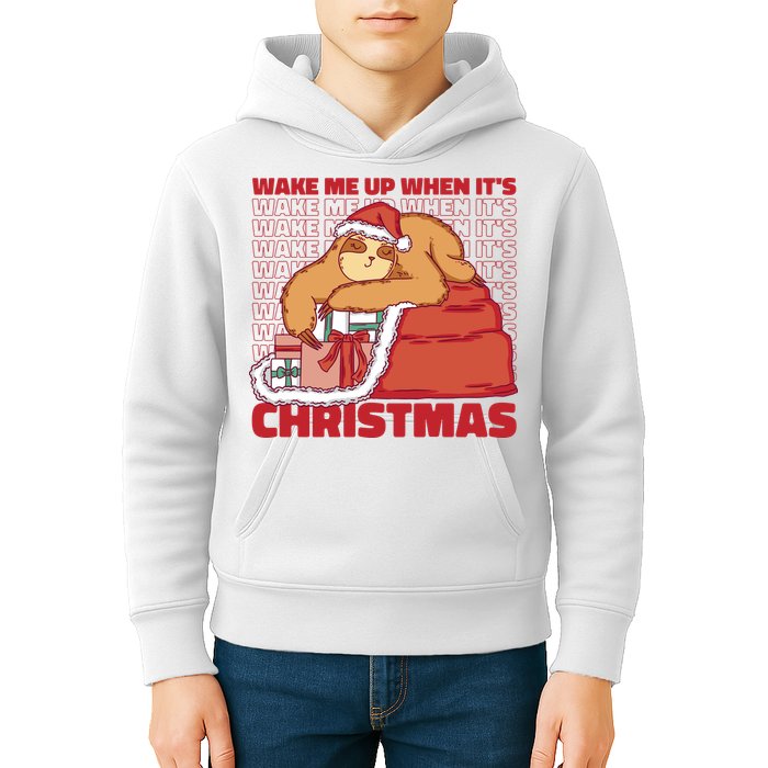 Wake Me Up When It's Christmas Sleeping Sloth Kids Hoodie