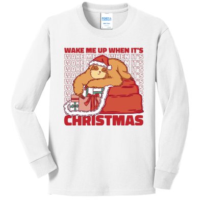 Wake Me Up When It's Christmas Sleeping Sloth Kids Long Sleeve Shirt