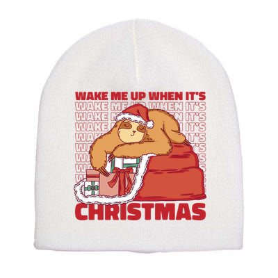 Wake Me Up When It's Christmas Sleeping Sloth Short Acrylic Beanie