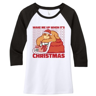 Wake Me Up When It's Christmas Sleeping Sloth Women's Tri-Blend 3/4-Sleeve Raglan Shirt