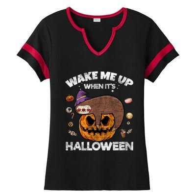 Wake Me Up When Its Halloween Sloth Halloween Graphic Gift Cute Gift Ladies Halftime Notch Neck Tee