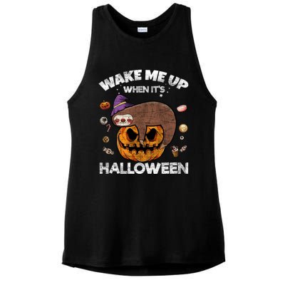 Wake Me Up When Its Halloween Sloth Halloween Graphic Gift Cute Gift Ladies PosiCharge Tri-Blend Wicking Tank