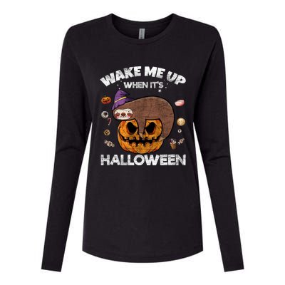 Wake Me Up When Its Halloween Sloth Halloween Graphic Gift Cute Gift Womens Cotton Relaxed Long Sleeve T-Shirt