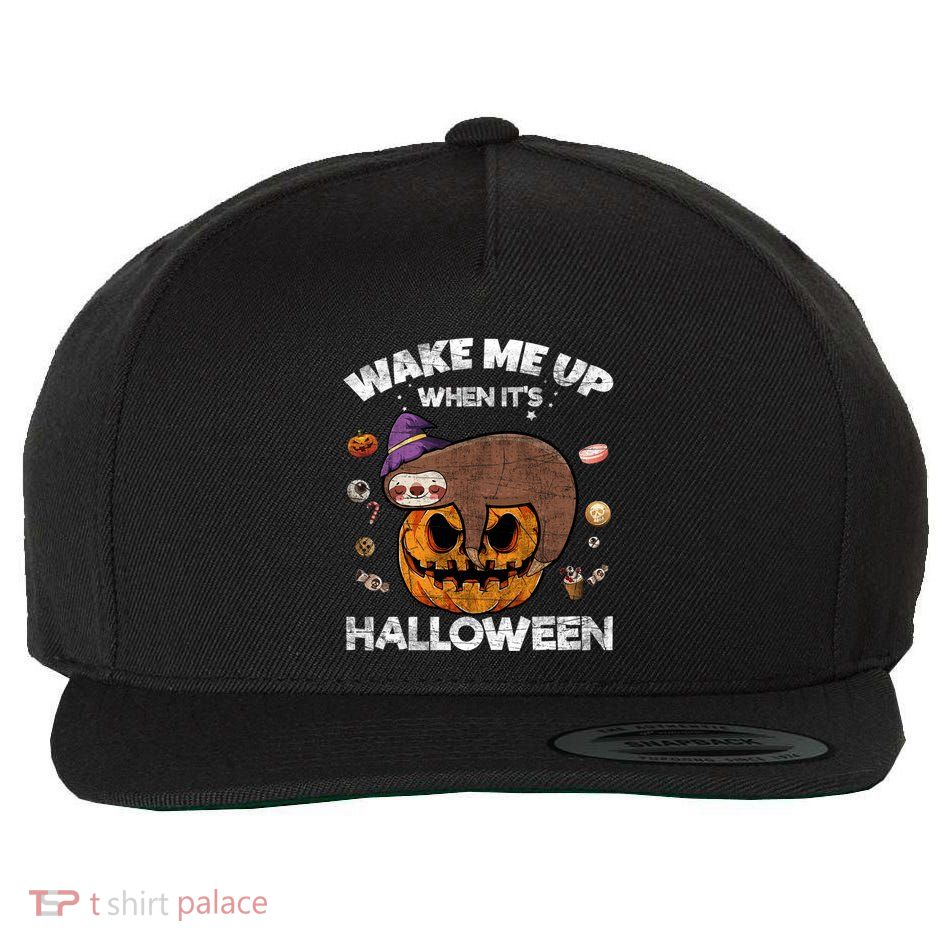 Wake Me Up When Its Halloween Sloth Halloween Graphic Gift Cute Gift Wool Snapback Cap