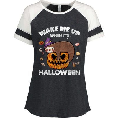 Wake Me Up When Its Halloween Sloth Halloween Graphic Gift Cute Gift Enza Ladies Jersey Colorblock Tee