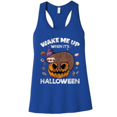 Wake Me Up When Its Halloween Sloth Halloween Graphic Gift Cute Gift Women's Racerback Tank