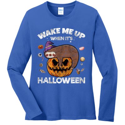 Wake Me Up When Its Halloween Sloth Halloween Graphic Gift Cute Gift Ladies Long Sleeve Shirt