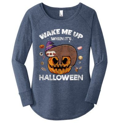 Wake Me Up When Its Halloween Sloth Halloween Graphic Gift Cute Gift Women's Perfect Tri Tunic Long Sleeve Shirt