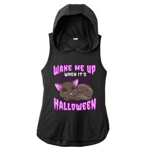 Wake Me Up When Its Halloween Black Cat Gift Ladies PosiCharge Tri-Blend Wicking Draft Hoodie Tank