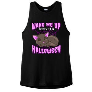 Wake Me Up When Its Halloween Black Cat Gift Ladies PosiCharge Tri-Blend Wicking Tank