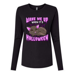 Wake Me Up When Its Halloween Black Cat Gift Womens Cotton Relaxed Long Sleeve T-Shirt