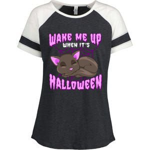 Wake Me Up When Its Halloween Black Cat Gift Enza Ladies Jersey Colorblock Tee