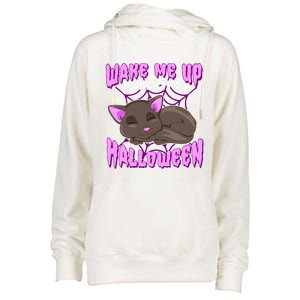 Wake Me Up When Its Halloween Black Cat Gift Womens Funnel Neck Pullover Hood