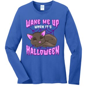 Wake Me Up When Its Halloween Black Cat Gift Ladies Long Sleeve Shirt