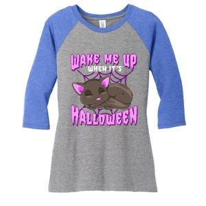 Wake Me Up When Its Halloween Black Cat Gift Women's Tri-Blend 3/4-Sleeve Raglan Shirt