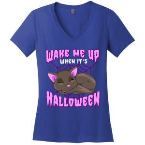 Wake Me Up When Its Halloween Black Cat Gift Women's V-Neck T-Shirt