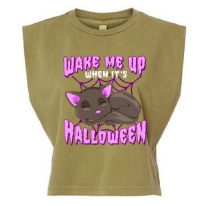 Wake Me Up When Its Halloween Black Cat Gift Garment-Dyed Women's Muscle Tee