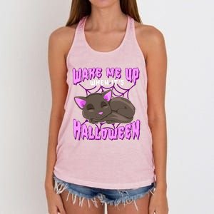 Wake Me Up When Its Halloween Black Cat Gift Women's Knotted Racerback Tank