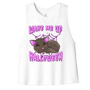 Wake Me Up When Its Halloween Black Cat Gift Women's Racerback Cropped Tank